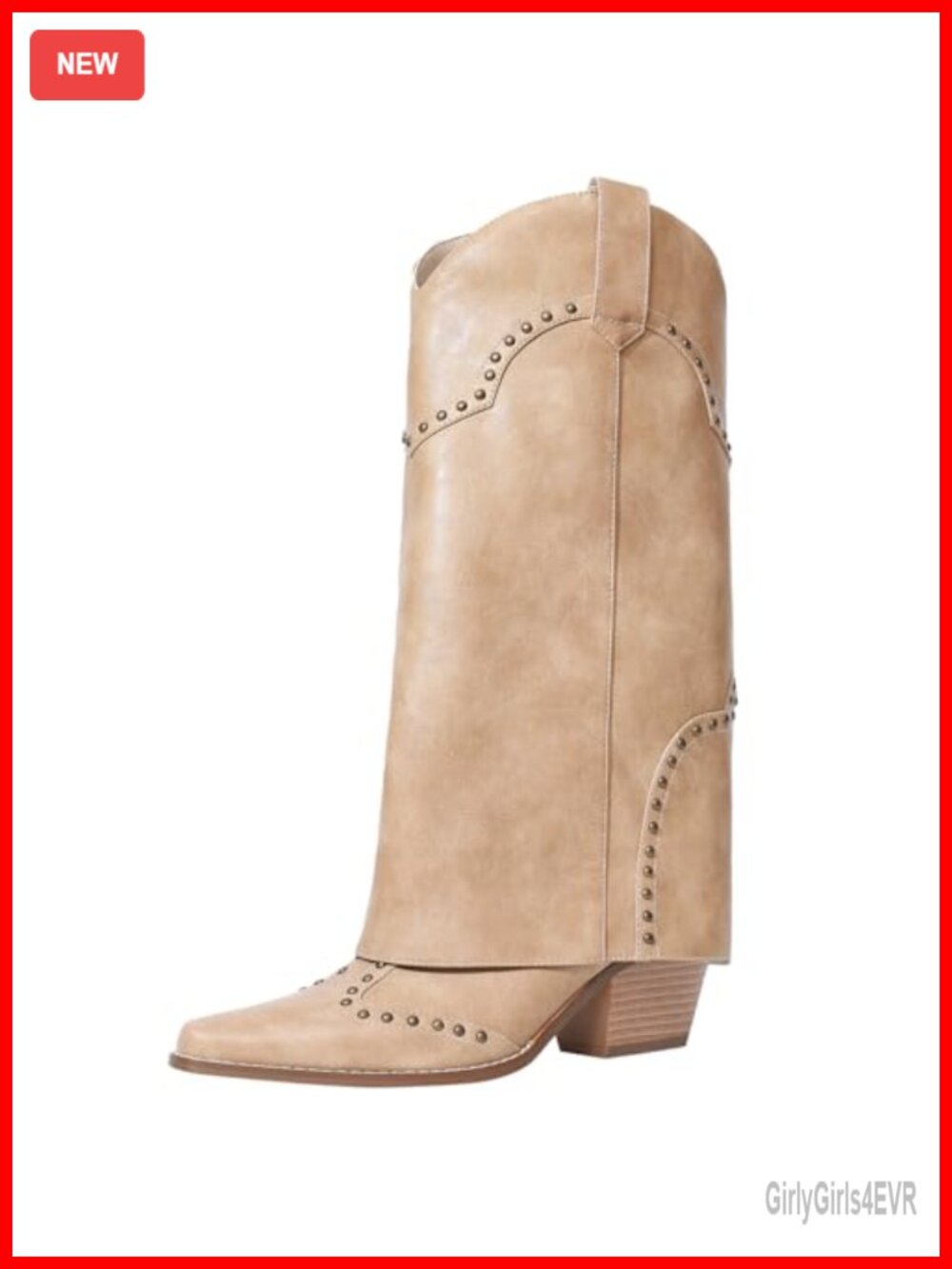 Fold Over Knee High Cowboy Boots Faux Leather Women's Western Boots